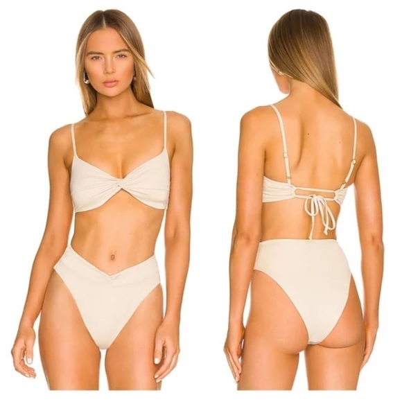 L*SPACE Ringo Shimmer Bikini Top In Bone Size XL - Picture 2 of 10